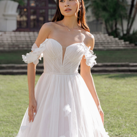 Modern Strapless Satin Ballgown Wedding Dress with Bow Detail